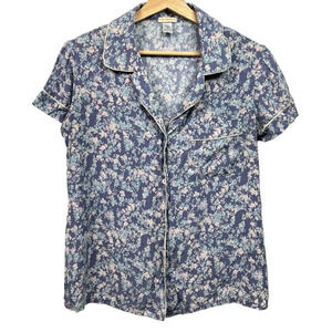 Eberjey x Rebecca Taylor Silk Blend Pajama Top Button Up Pocket Floral Sz Small